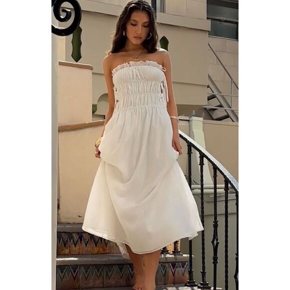 Princess Polly EMILIANO STRAPLESS MAXI DRESS WHITE Nwot Size 12 Lace Up Sides - Picture 11 of 11